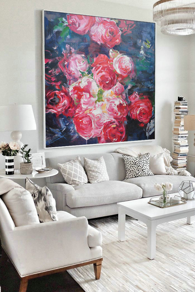 Abstract Flower Oil Painting Large Size Modern Wall Art,Textured Painting Canvas Art #J3X6
