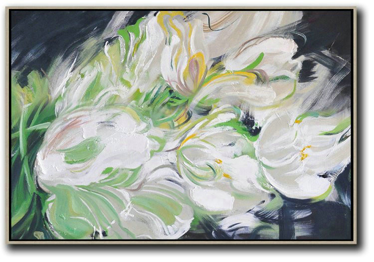 Horizontal Abstract Flower Painting Living Room Wall Art,Large Oil Canvas Art #R3N9