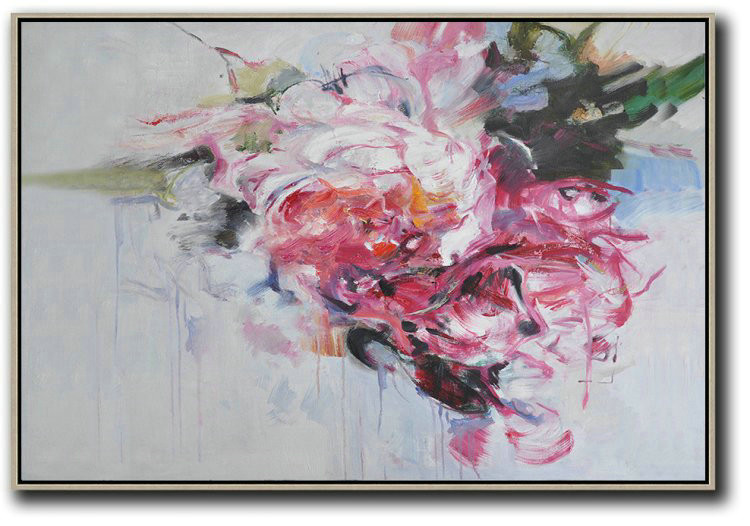 Horizontal Abstract Flower Painting Living Room Wall Art,Modern Art Abstract Painting #K2G5