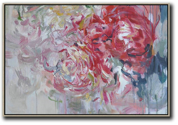 Horizontal Abstract Flower Painting Living Room Wall Art,Hand Painted Abstract Art #Y4J3